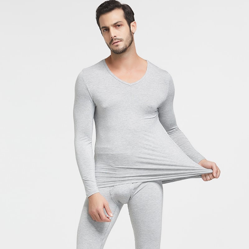 Modalā kokvilnas vīriešu termo komplekts, šaurs piegriezums, puloveris ar apaļu kakla līniju + vienkrāsainas bikses, 90–95% modal, 161–180 g/m2