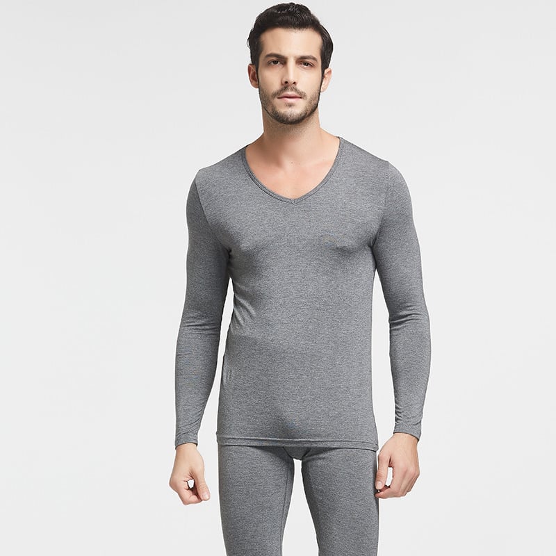 Modalā kokvilnas vīriešu termo komplekts, šaurs piegriezums, puloveris ar apaļu kakla līniju + vienkrāsainas bikses, 90–95% modal, 161–180 g/m2