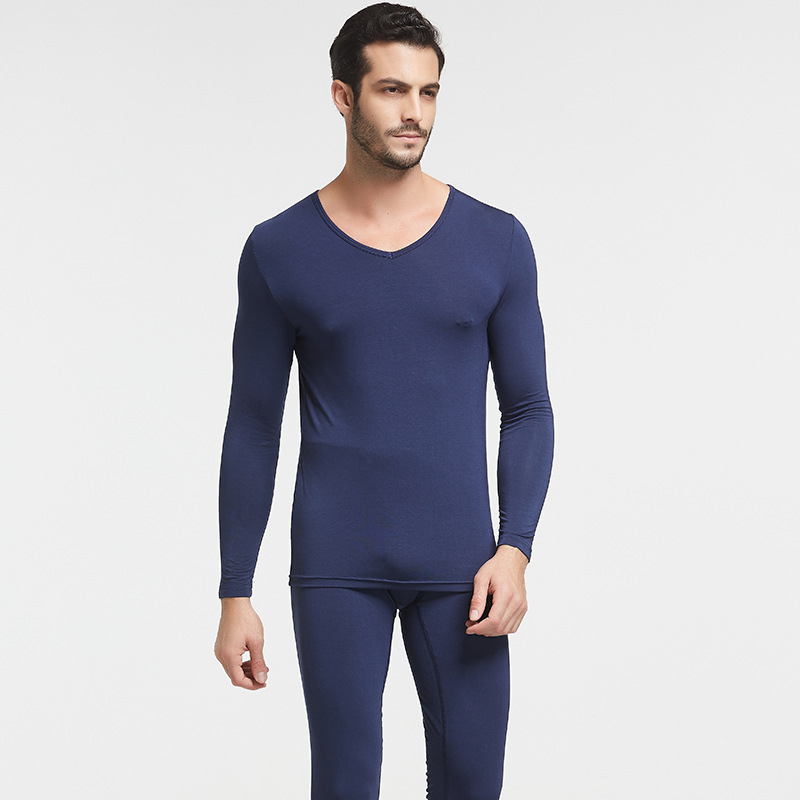 Modalā kokvilnas vīriešu termo komplekts, šaurs piegriezums, puloveris ar apaļu kakla līniju + vienkrāsainas bikses, 90–95% modal, 161–180 g/m2