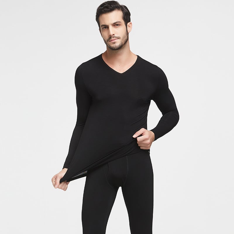 Modalā kokvilnas vīriešu termo komplekts, šaurs piegriezums, puloveris ar apaļu kakla līniju + vienkrāsainas bikses, 90–95% modal, 161–180 g/m2