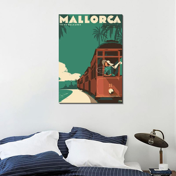 Επιτοίχια καμβάς χωρίς πλαίσιο με αστικό τοπίο, βαμμένος με σπρέι, σε μοντέρνο μινιμαλιστικό στυλ.