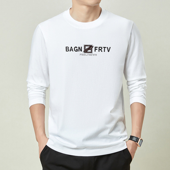 Дълъг ръкав тениска от 100% памук с кръгло деколте, свободна кройка, нормална дебелина, пролетно-есенен сезон