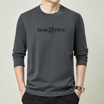 Дълъг ръкав тениска от 100% памук с кръгло деколте, свободна кройка, нормална дебелина, пролетно-есенен сезон