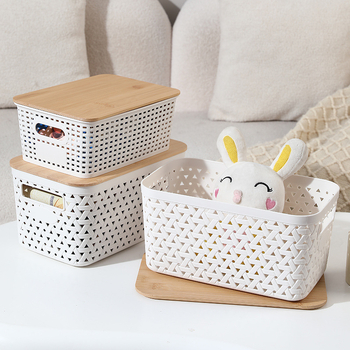 Πλαστικό καλάθι αποθήκευσης με καρό σχέδιο, αντίγραφο ρατάν, μοντέρνος μινιμαλιστικός σχεδιασμός, συνδυασμένος καλάθι αποθήκευσης γραφείου και οικιακής οργάνωσης
