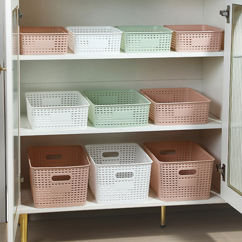 Πλαστικό καλάθι αποθήκευσης με καρό σχέδιο, αντίγραφο ρατάν, μοντέρνος μινιμαλιστικός σχεδιασμός, συνδυασμένος καλάθι αποθήκευσης γραφείου και οικιακής οργάνωσης