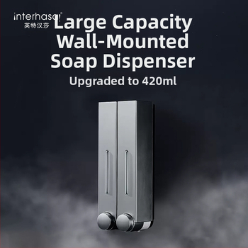 Ant sienos montuojamas ABS dozatorius skystam muilui ir šampūnui, rankinis paspaudimas, modernus minimalistinis stilius, vonios kambarys ir virtuvė, British Hansha prekė