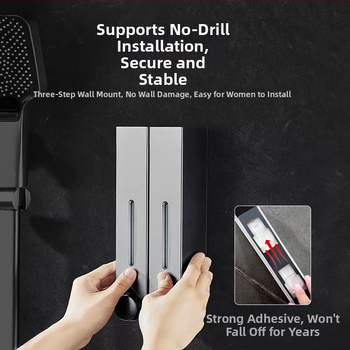 Ant sienos montuojamas ABS dozatorius skystam muilui ir šampūnui, rankinis paspaudimas, modernus minimalistinis stilius, vonios kambarys ir virtuvė, British Hansha prekė