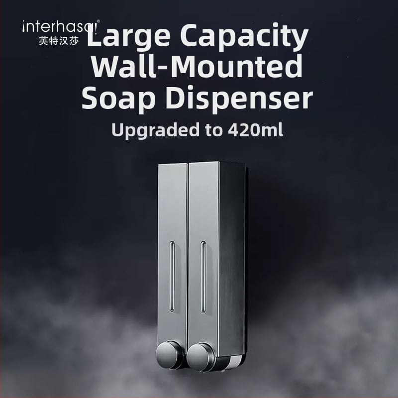 Ant sienos montuojamas ABS dozatorius skystam muilui ir šampūnui, rankinis paspaudimas, modernus minimalistinis stilius, vonios kambarys ir virtuvė, British Hansha prekė