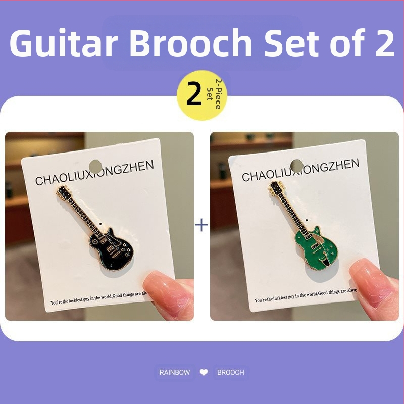 Elektrinės gitaros segė - madingas japonų-korejiečių stilius, miela karikatūrų poros ženkliukas, lydinys su sidabro arba aukso danga, dviguba naudojimo, pavasaris 2023