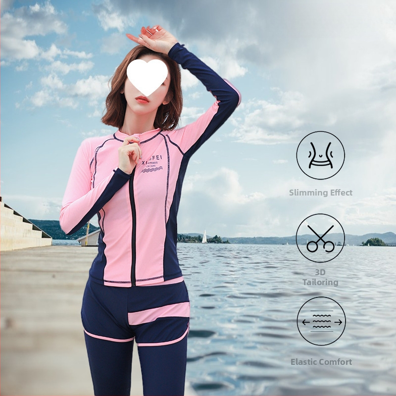 Дамски двучастков костюм за шнорхелинг, дълги ръкави, слънцезащита, бързосъхнеща материя, райета