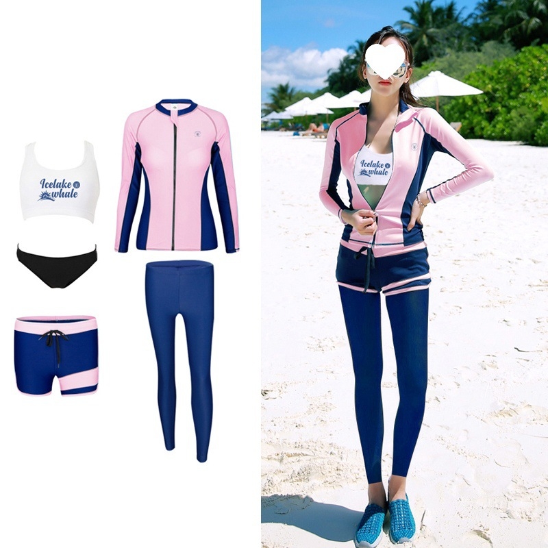 Γυναικεία στολή δύο τεμαχίων για σνόρκελινγκ με μακριά μανίκια, προστασία από τον ήλιο, γρήγορο στέγνωμα, ριγέ ύφασμα