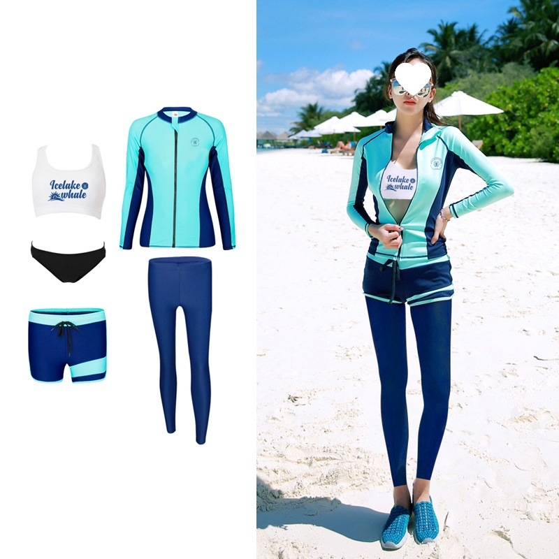 Γυναικεία στολή δύο τεμαχίων για σνόρκελινγκ με μακριά μανίκια, προστασία από τον ήλιο, γρήγορο στέγνωμα, ριγέ ύφασμα