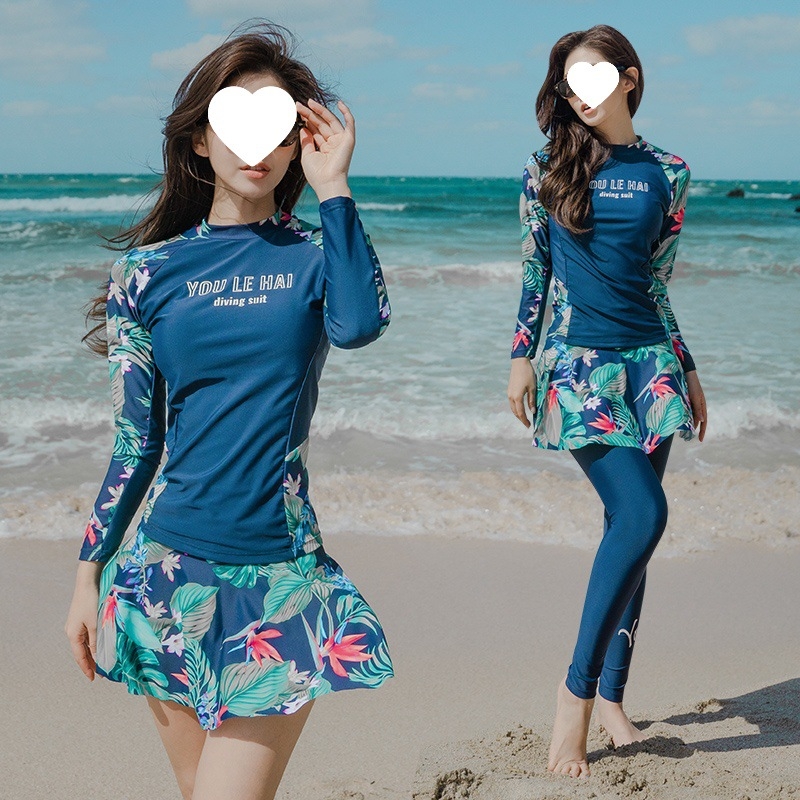 Γυναικεία στολή δύο τεμαχίων για σνόρκελινγκ με μακριά μανίκια, προστασία από τον ήλιο, γρήγορο στέγνωμα, ριγέ ύφασμα