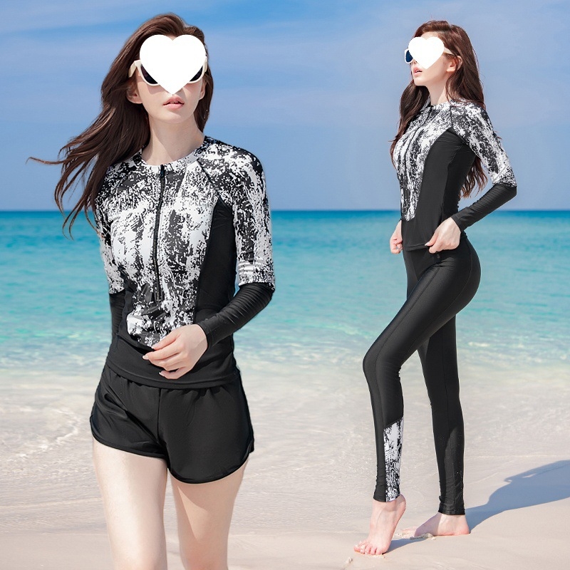 Γυναικεία στολή δύο τεμαχίων για σνόρκελινγκ με μακριά μανίκια, προστασία από τον ήλιο, γρήγορο στέγνωμα, ριγέ ύφασμα
