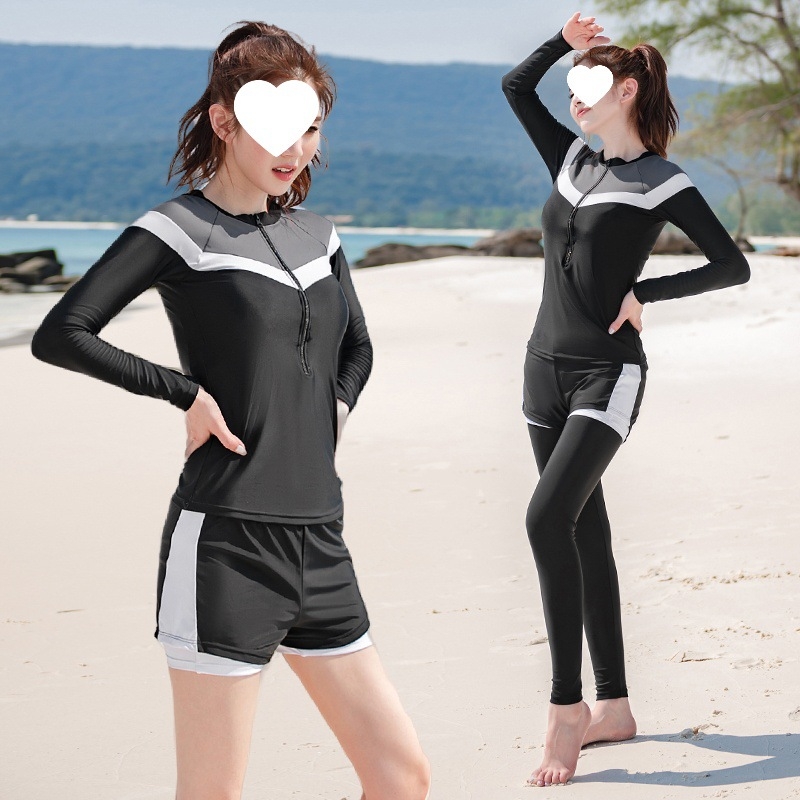 Γυναικεία στολή δύο τεμαχίων για σνόρκελινγκ με μακριά μανίκια, προστασία από τον ήλιο, γρήγορο στέγνωμα, ριγέ ύφασμα