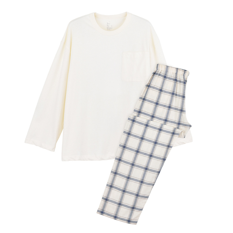 Muji poros pižamų komplektas — dvigubo sluoksnio marle medvilnė, 100% medvilnė, ilgos rankovės, kelnės, japoniškas stilius