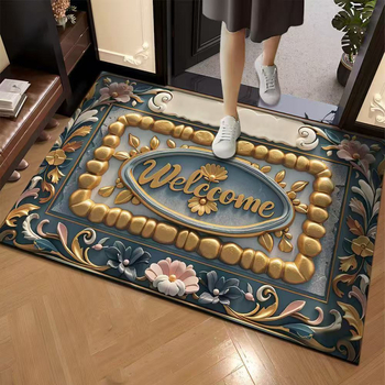 Covoraș de intrare cu model 3D în piatră, din cauciuc natural, absorbant, pentru hol și baie