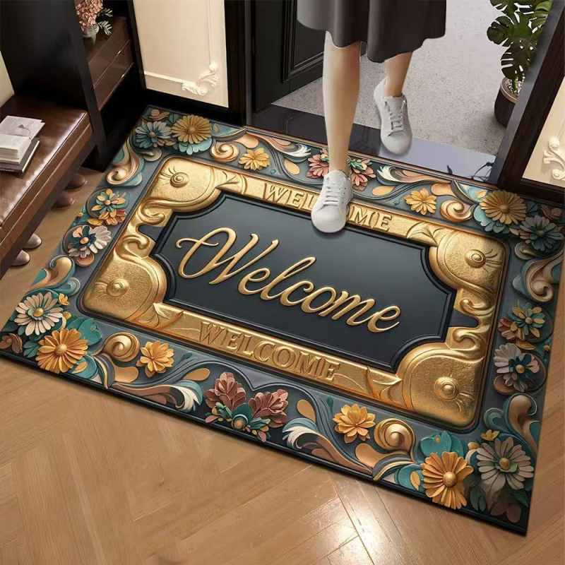 Covoraș de intrare cu model 3D în piatră, din cauciuc natural, absorbant, pentru hol și baie