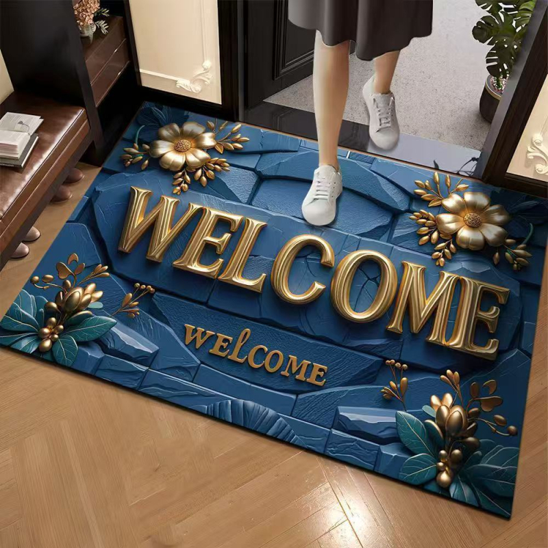 Covoraș de intrare cu model 3D în piatră, din cauciuc natural, absorbant, pentru hol și baie