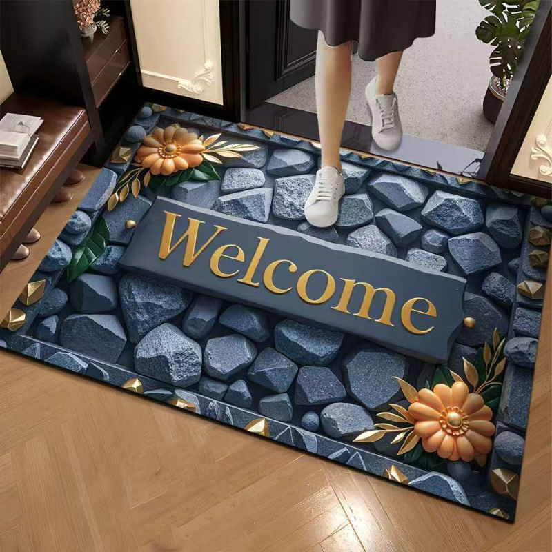 Covoraș de intrare cu model 3D în piatră, din cauciuc natural, absorbant, pentru hol și baie