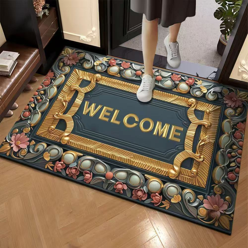 Covoraș de intrare cu model 3D în piatră, din cauciuc natural, absorbant, pentru hol și baie