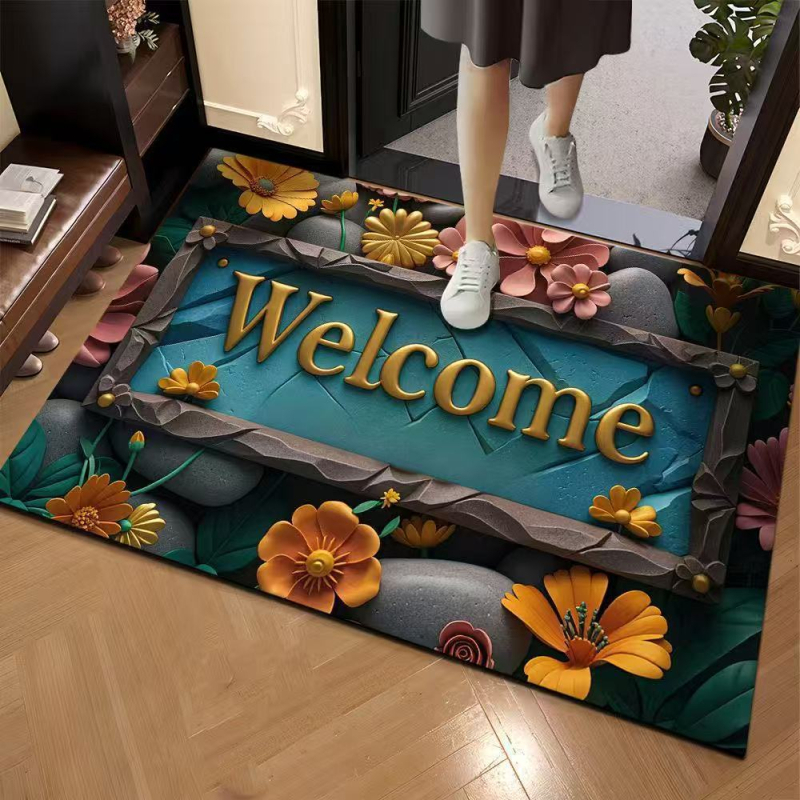 Covoraș de intrare cu model 3D în piatră, din cauciuc natural, absorbant, pentru hol și baie