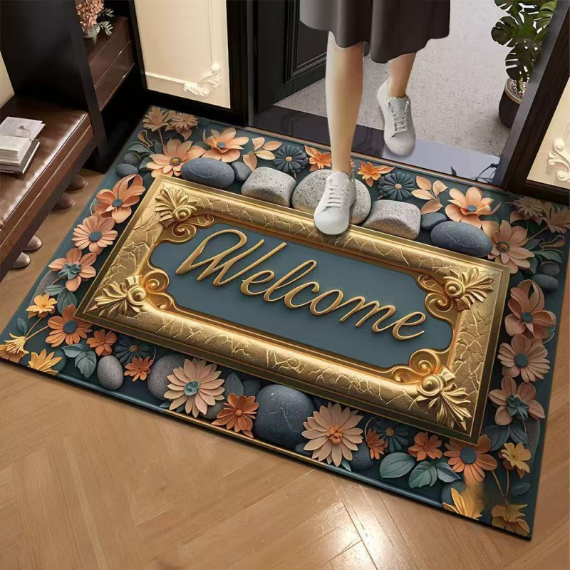 Covoraș de intrare cu model 3D în piatră, din cauciuc natural, absorbant, pentru hol și baie