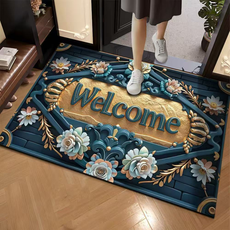 Covoraș de intrare cu model 3D în piatră, din cauciuc natural, absorbant, pentru hol și baie