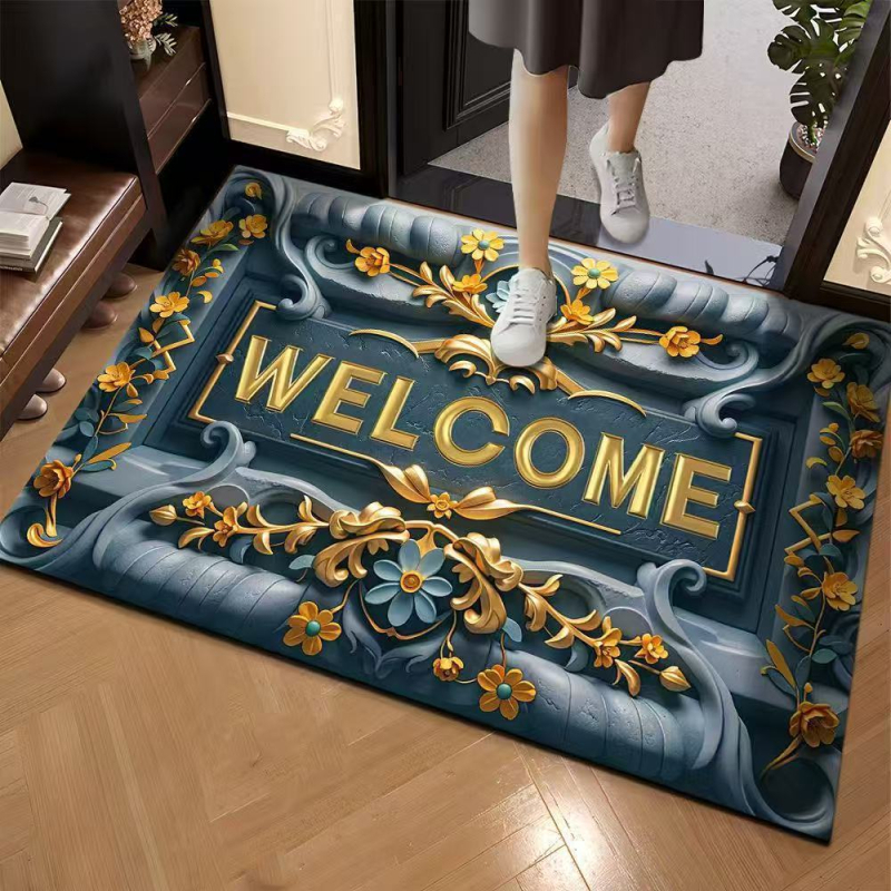 Covoraș de intrare cu model 3D în piatră, din cauciuc natural, absorbant, pentru hol și baie