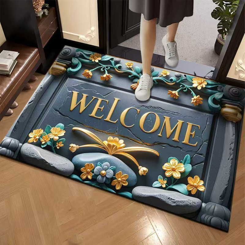 Covoraș de intrare cu model 3D în piatră, din cauciuc natural, absorbant, pentru hol și baie