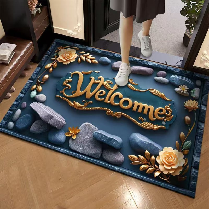 Covoraș de intrare cu model 3D în piatră, din cauciuc natural, absorbant, pentru hol și baie