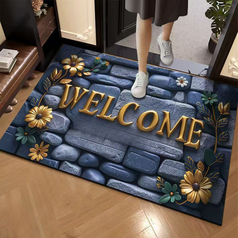 Covoraș de intrare cu model 3D în piatră, din cauciuc natural, absorbant, pentru hol și baie