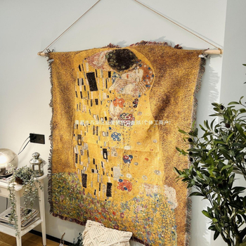 Gobelenas: Klimt įkvėptas nordiško stiliaus abstraktus paveikslas, audinio mišinys 91–100% medvilnė, stačiakampis, rankų plovimas, svetainės dekorui.