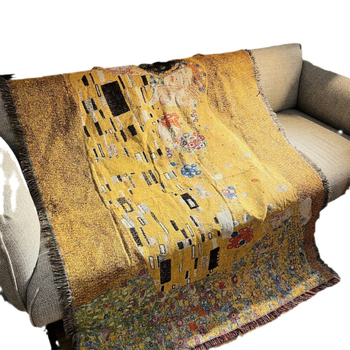 Gobelenas: Klimt įkvėptas nordiško stiliaus abstraktus paveikslas, audinio mišinys 91–100% medvilnė, stačiakampis, rankų plovimas, svetainės dekorui.