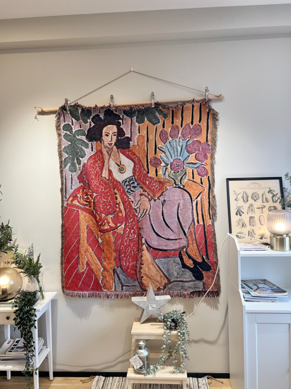 Gobelenas: Klimt įkvėptas nordiško stiliaus abstraktus paveikslas, audinio mišinys 91–100% medvilnė, stačiakampis, rankų plovimas, svetainės dekorui.