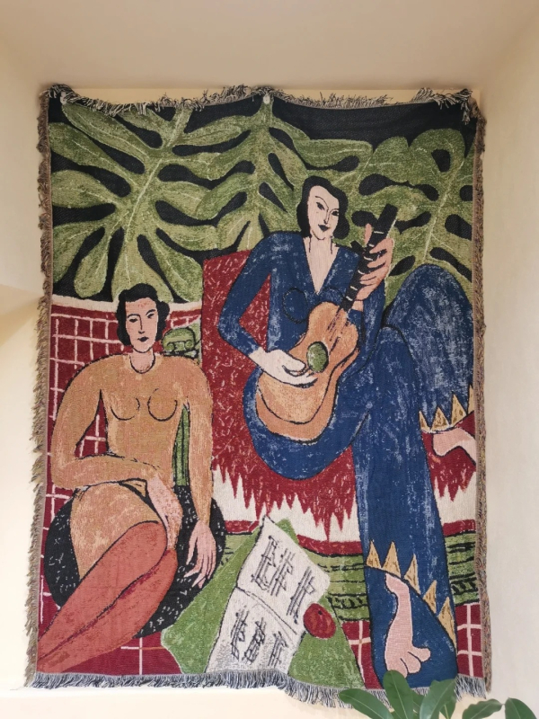 Gobelenas: Klimt įkvėptas nordiško stiliaus abstraktus paveikslas, audinio mišinys 91–100% medvilnė, stačiakampis, rankų plovimas, svetainės dekorui.