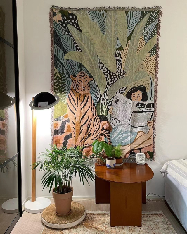 Gobelenas: Klimt įkvėptas nordiško stiliaus abstraktus paveikslas, audinio mišinys 91–100% medvilnė, stačiakampis, rankų plovimas, svetainės dekorui.