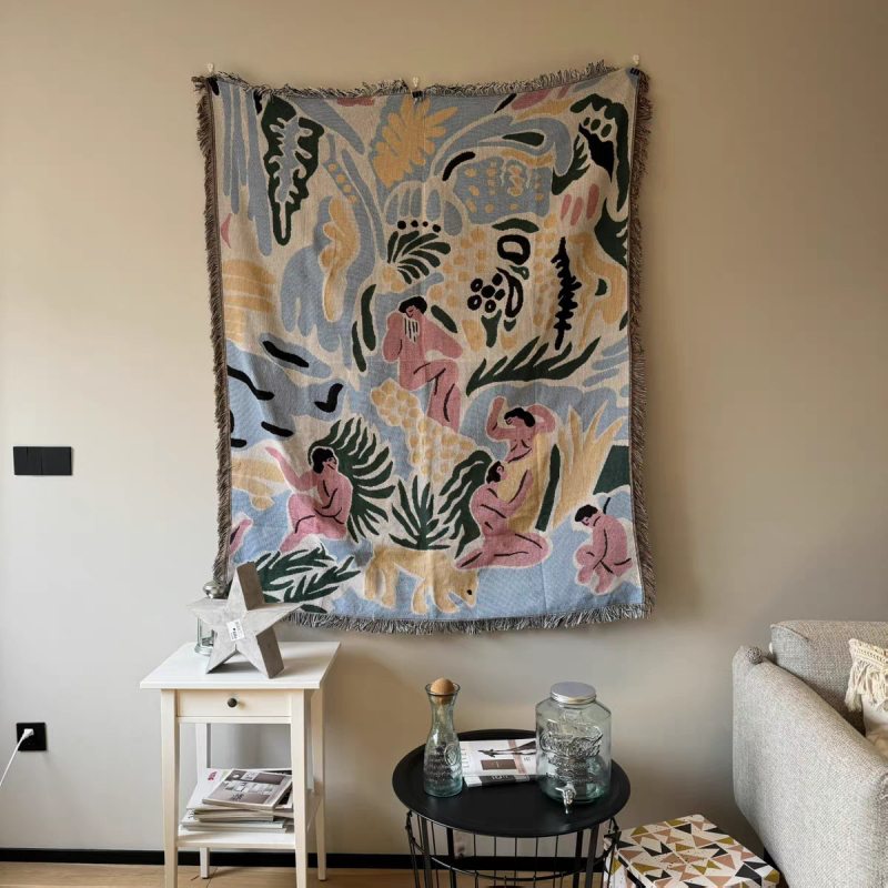 Gobelenas: Klimt įkvėptas nordiško stiliaus abstraktus paveikslas, audinio mišinys 91–100% medvilnė, stačiakampis, rankų plovimas, svetainės dekorui.