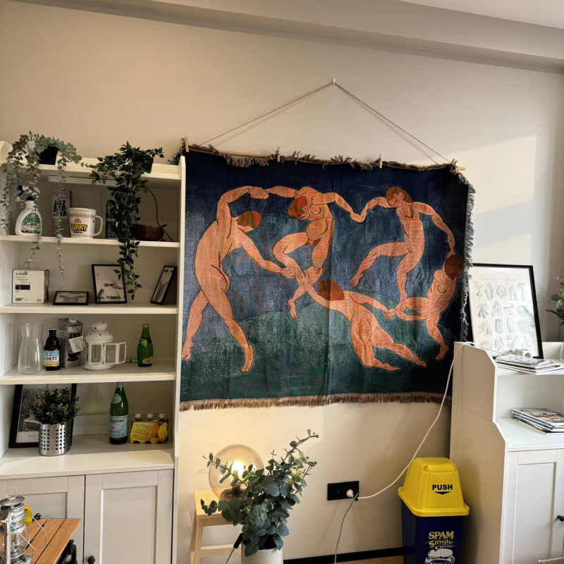 Gobelenas: Klimt įkvėptas nordiško stiliaus abstraktus paveikslas, audinio mišinys 91–100% medvilnė, stačiakampis, rankų plovimas, svetainės dekorui.