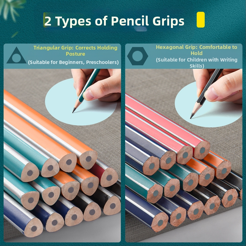 Молив с триъгълен корпус и гумичка на върха, шестостенна форма за деца