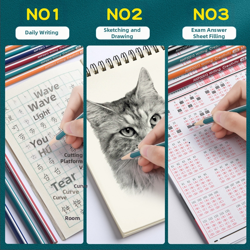 Молив с триъгълен корпус и гумичка на върха, шестостенна форма за деца