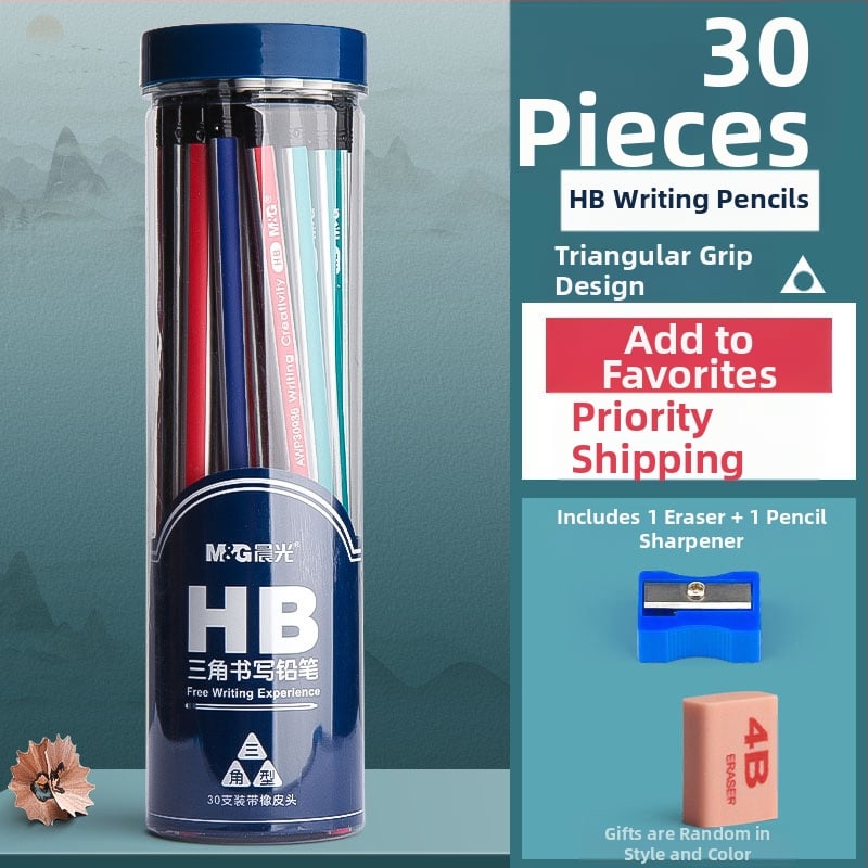 Trikampio korpuso pieštukas su gumine galvute, šešiakampio skerspjūvio