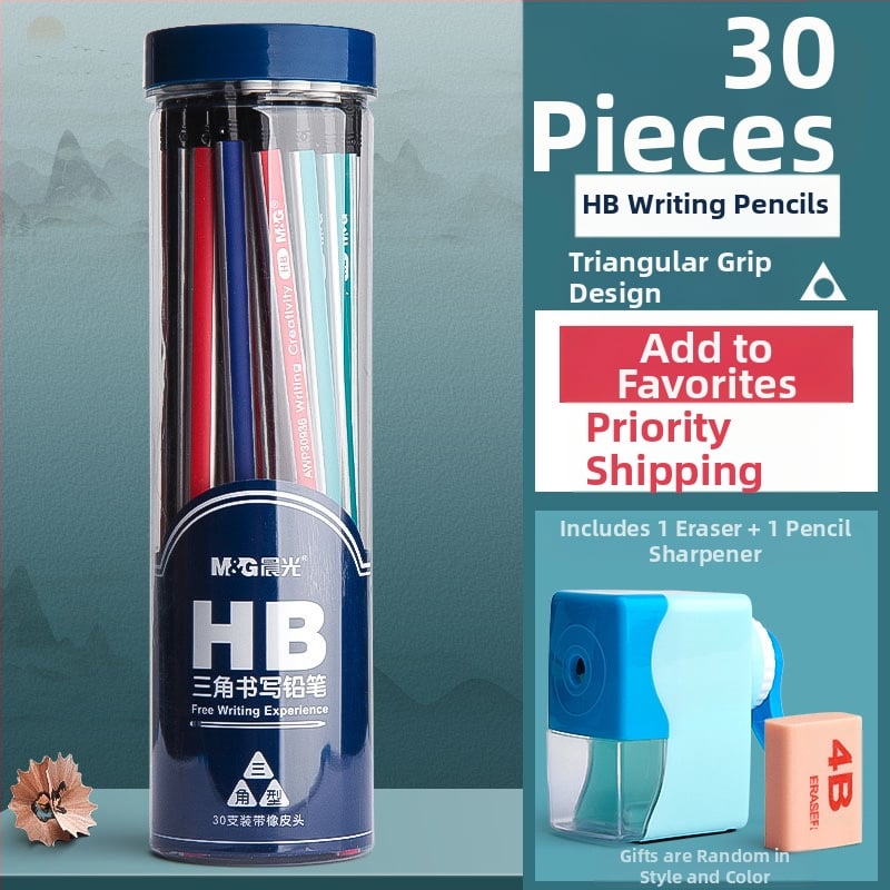 Trikampio korpuso pieštukas su gumine galvute, šešiakampio skerspjūvio