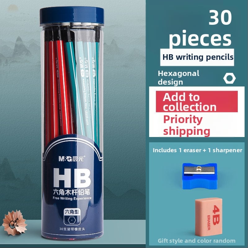 Trikampio korpuso pieštukas su gumine galvute, šešiakampio skerspjūvio