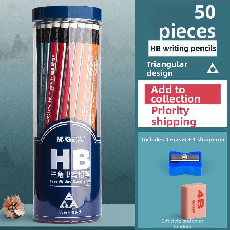 Trikampio korpuso pieštukas su gumine galvute, šešiakampio skerspjūvio