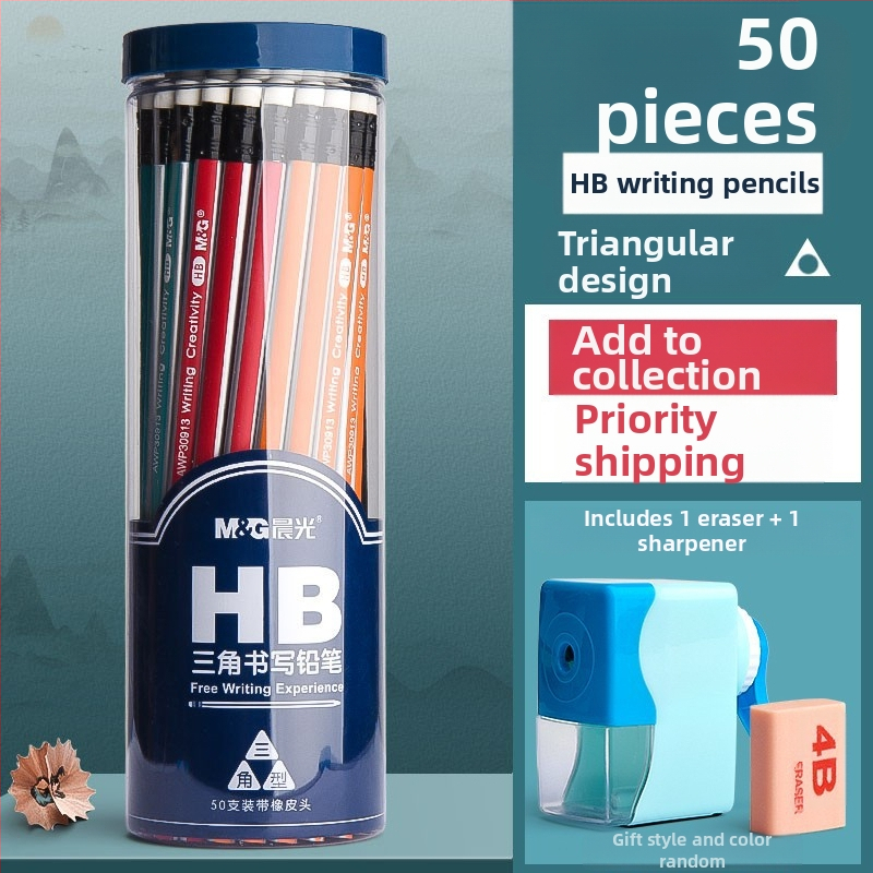 Trikampio korpuso pieštukas su gumine galvute, šešiakampio skerspjūvio