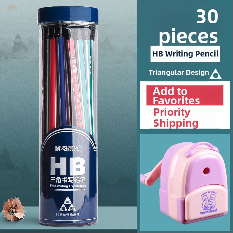 Trikampio korpuso pieštukas su gumine galvute, šešiakampio skerspjūvio