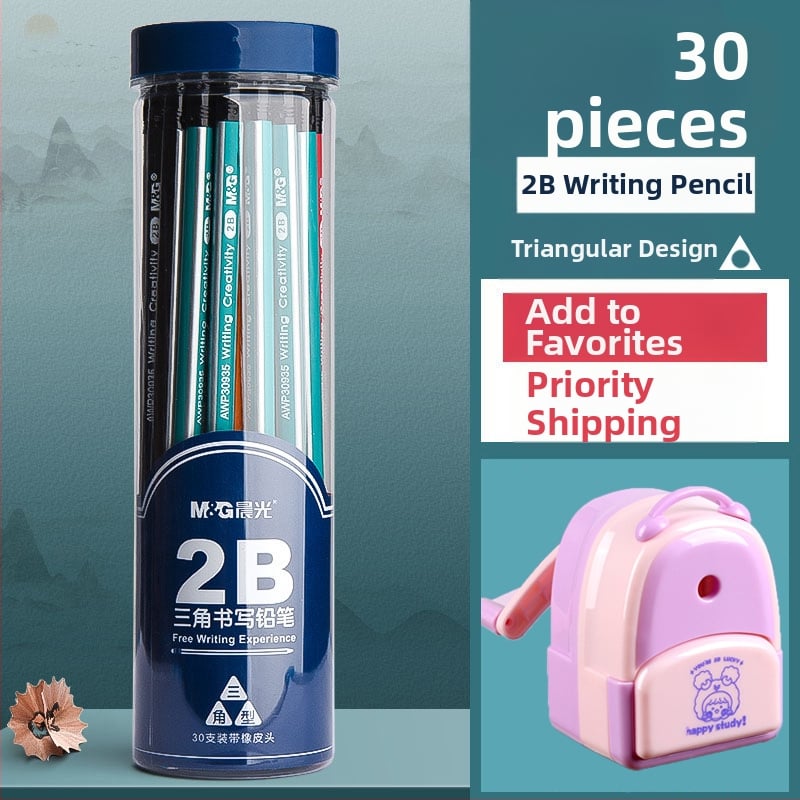 Trikampio korpuso pieštukas su gumine galvute, šešiakampio skerspjūvio