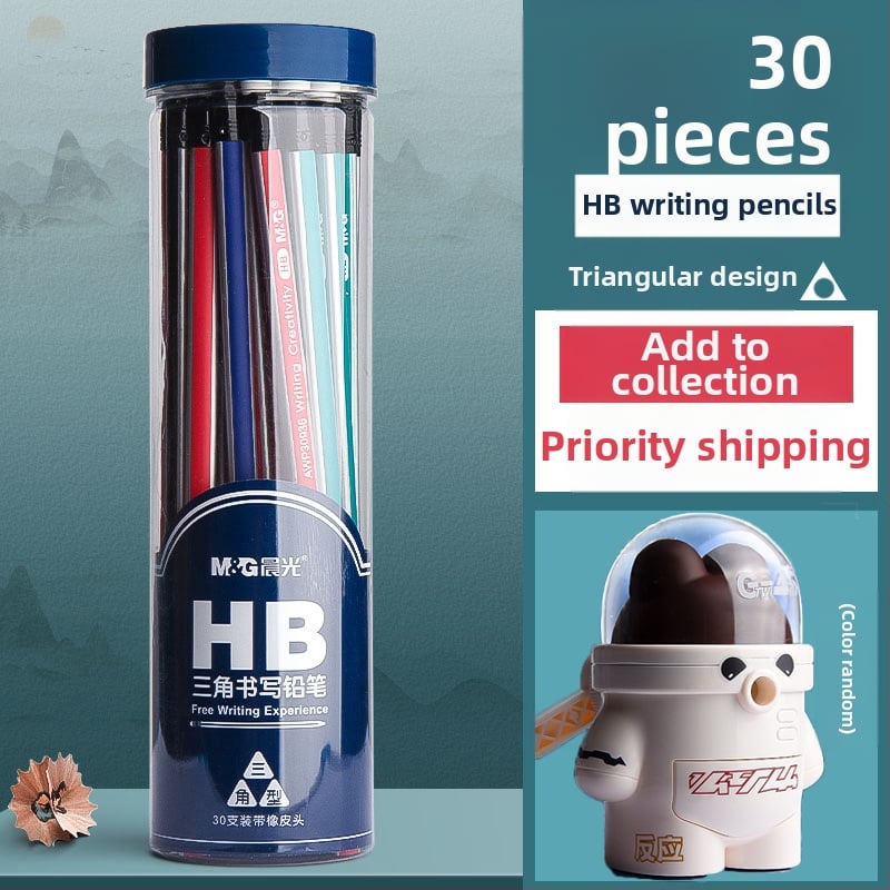 Trikampio korpuso pieštukas su gumine galvute, šešiakampio skerspjūvio