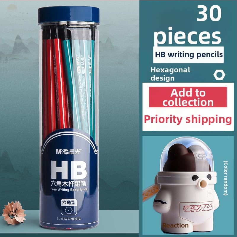 Trikampio korpuso pieštukas su gumine galvute, šešiakampio skerspjūvio